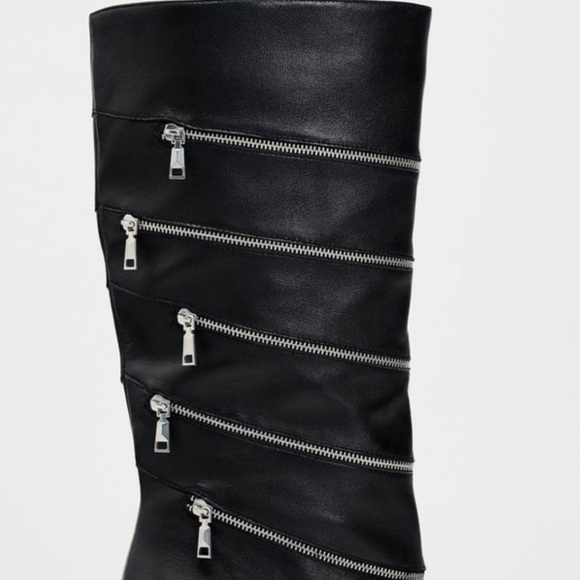 ZARA 100% SOFT LEATHER ZIPPERED BOOTS - Picture 9 of 14